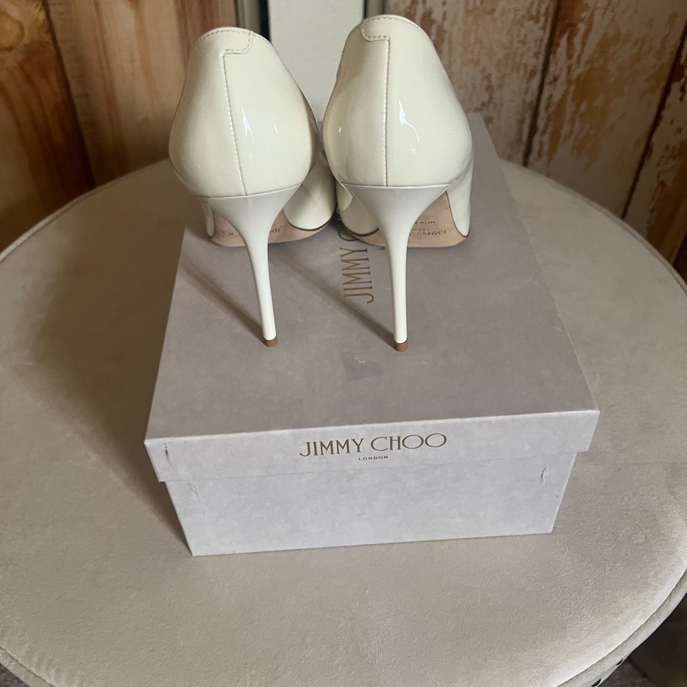 Jimmy Choo Cream Pointed-Toe Patent Leather Heels - Picture 2 of 3